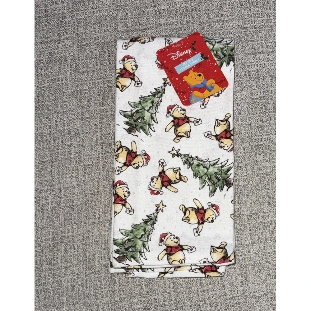 Holiday Winnie The Pooh Kitchen Towel Set Of 2, 100% Cotton